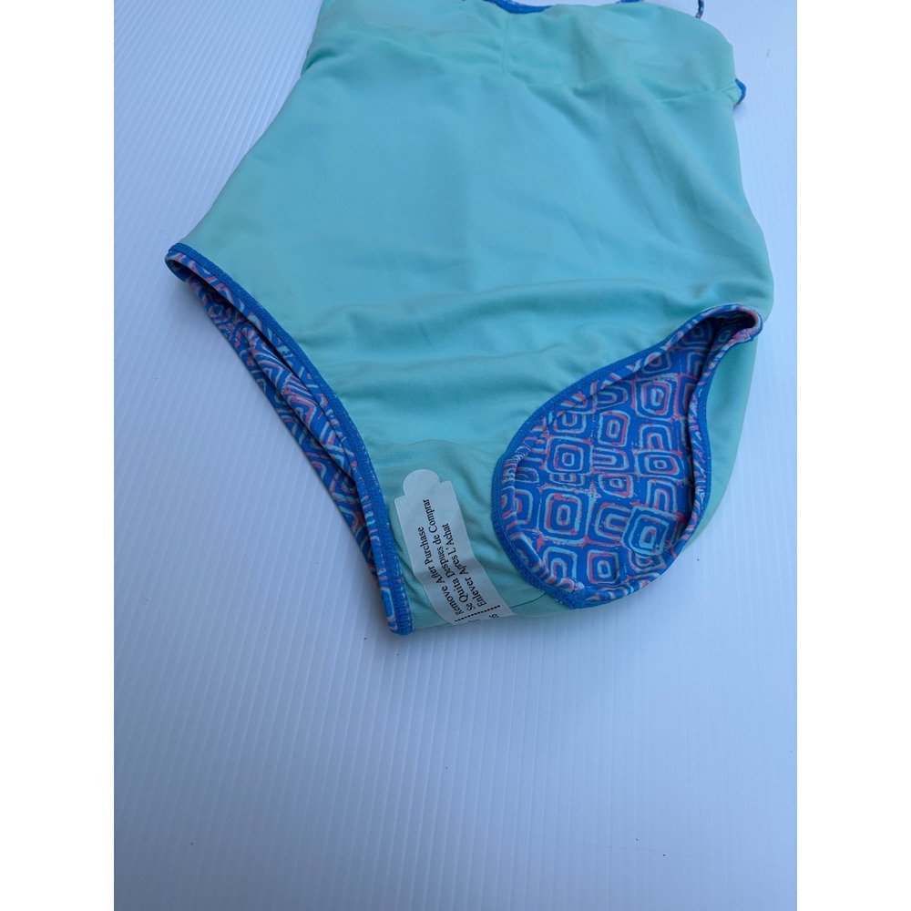 Raisins Girls Size 12 Norie One Piece Swimsuit Blue Geometric Caged Back - Picture 11 of 13